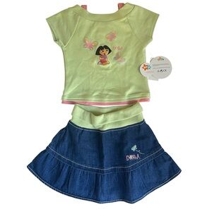 Vintage 2005 Dora The Explorer 2pc Outfit Set 3T NWT Nick Jr Y2K Denim Skirt